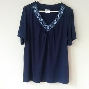 Essentials by Maggie Floral Sequin V Neck Top